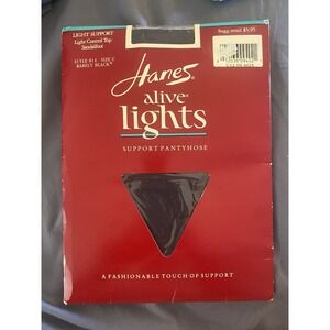 Hanes Alive Control Top Pantyhose Classic Barely Black Sandalfoot NIP Size C